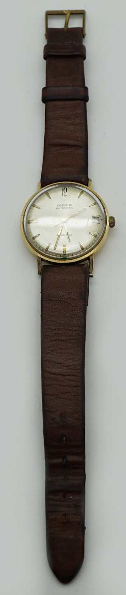 1 Herrenarmbanduhr ANKER Automatic Gehäuse GG 14ct. Lederband Tsp./min. besch. - Image 2 of 2