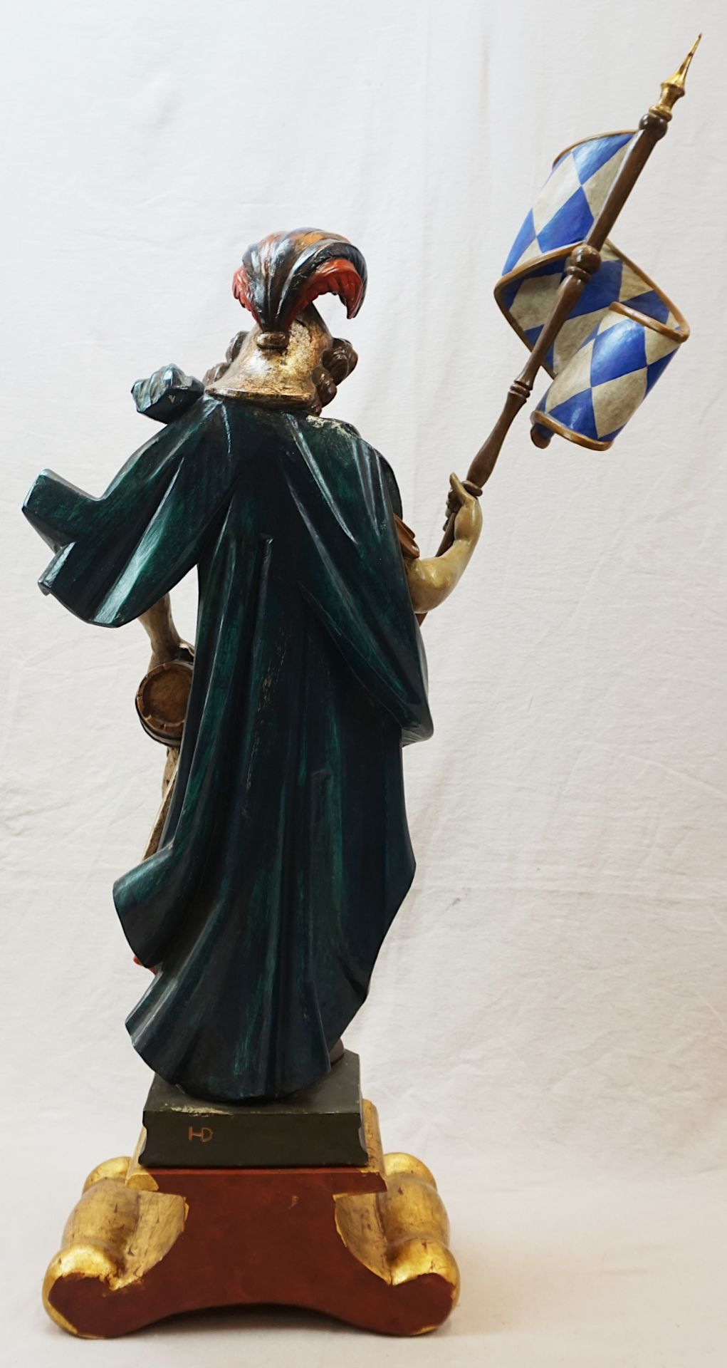 1 Holzfigur bemalt "Heiliger Florian" 20. Jh. Figur mit ansteckbarer Lanze mit bayeris - Bild 4 aus 4