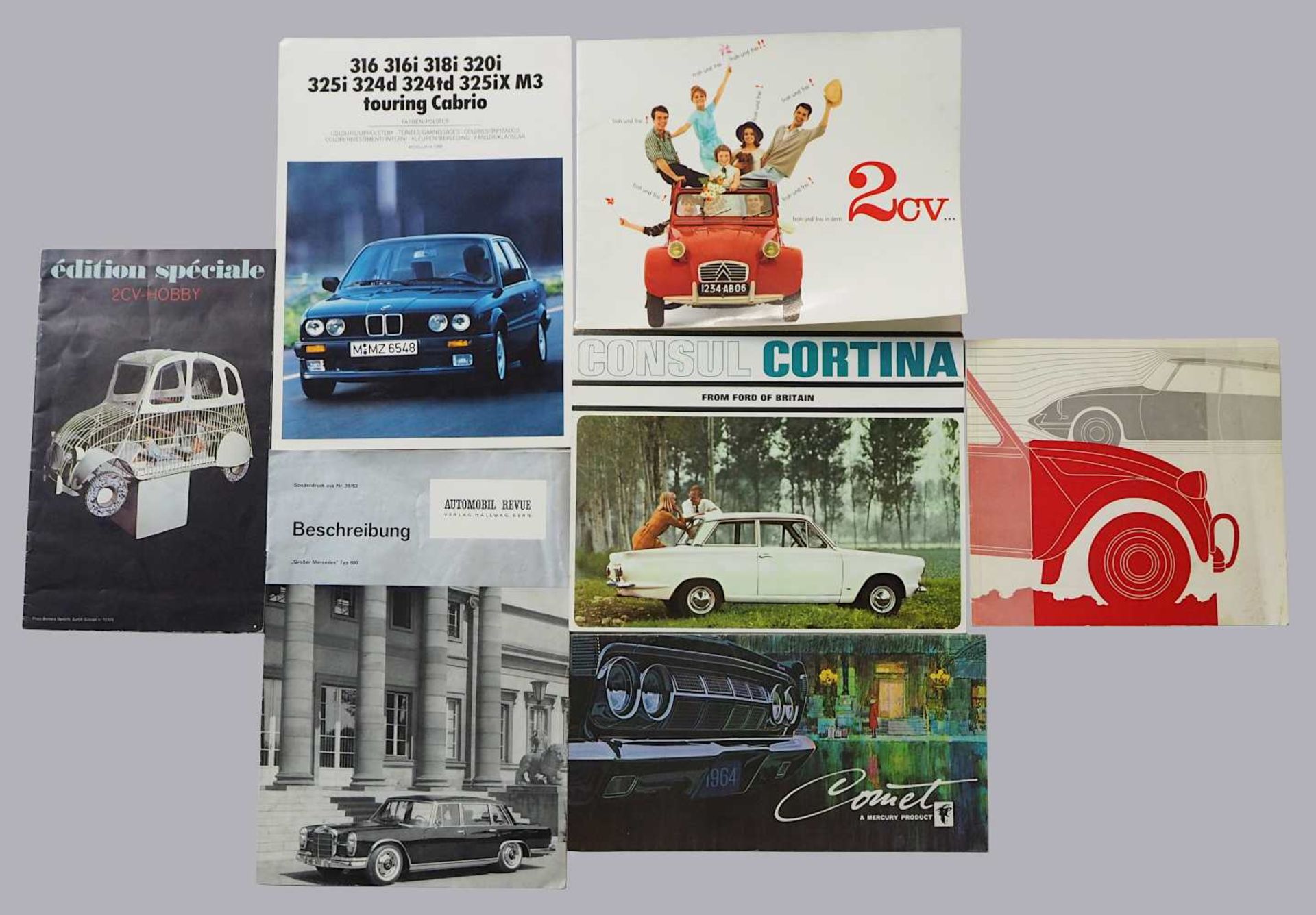 1 Sammlung Reklamehefte/-zettel zu verschiedenen Automobilen, vor allem Mitte 20. Jh.