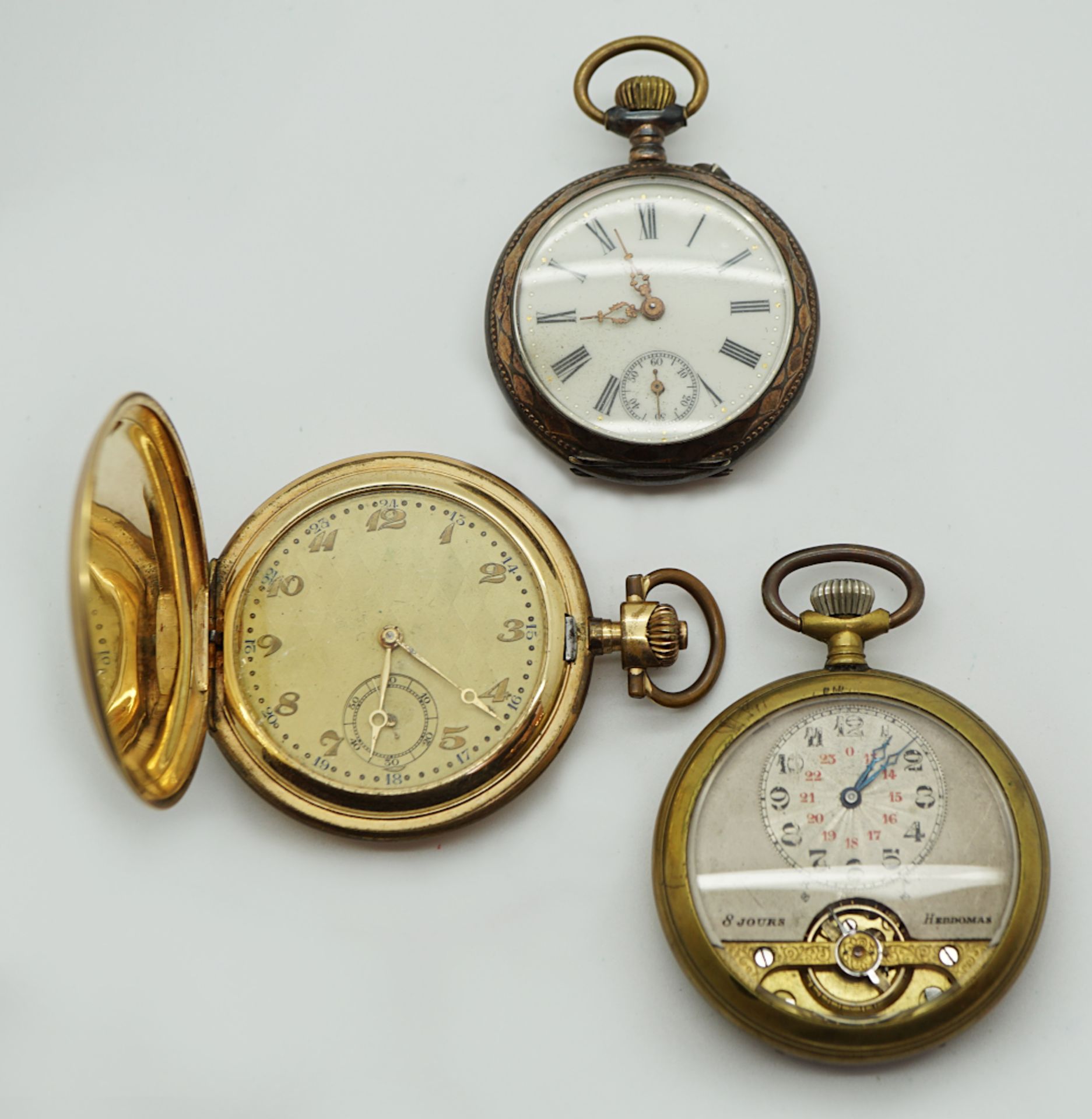 1 Taschenuhr Si. 800 um 1900 sowie 2 Taschenuhren z.T. verg. z.T. um 1900 je Gsp. min. besch.</b