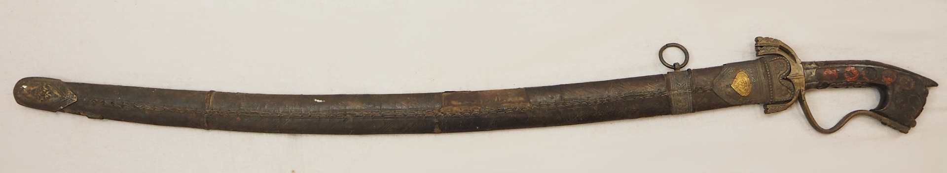 1 orientanlischer Säbel wohl 19. Jh. Klinge mit Doppelkehlung, Holzgriff mit Metallap - Bild 3 aus 5