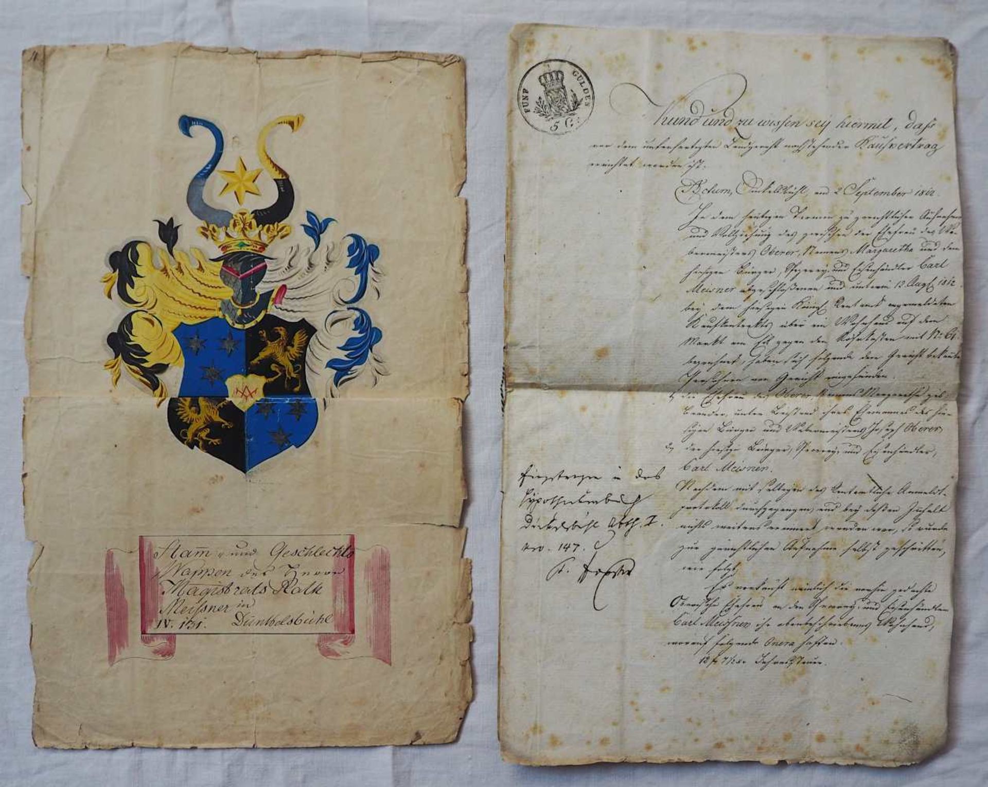 1 altkolorierte Wappenzeichnung des Dinkelsbühler Magistratsrathes CARL MEISSNER (wohl 17.-18.