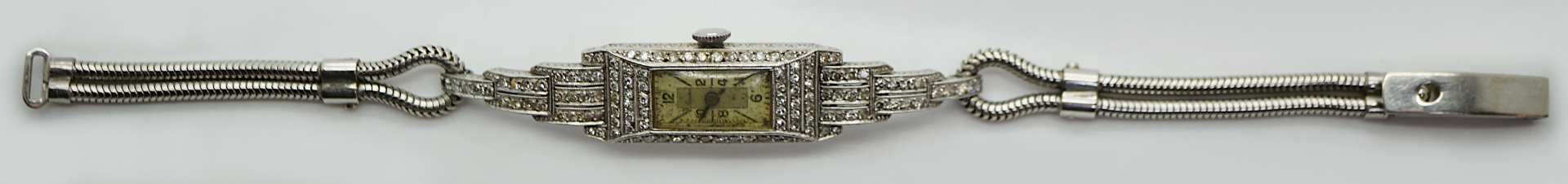 1 Damenarmbanduhr ALPINA Art déco Band WG 14ct. ergänzt? Brill./Diam. sichtbare Asp. auf dem Z - Image 2 of 2