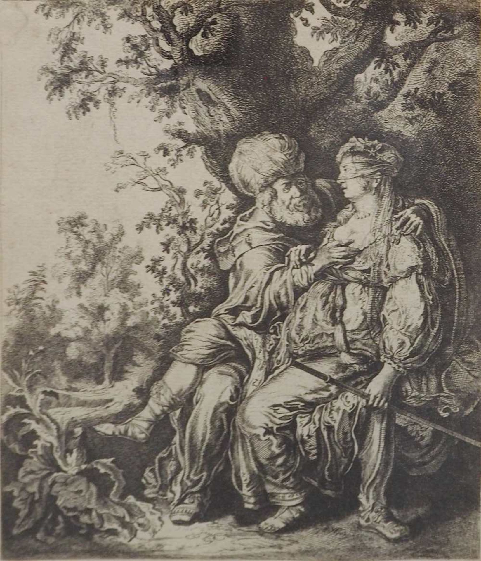 1 Radierung "Juda und Tamar" wohl nach Pieter Pietersz. LASTMANN (wohl 1583-1633) nach