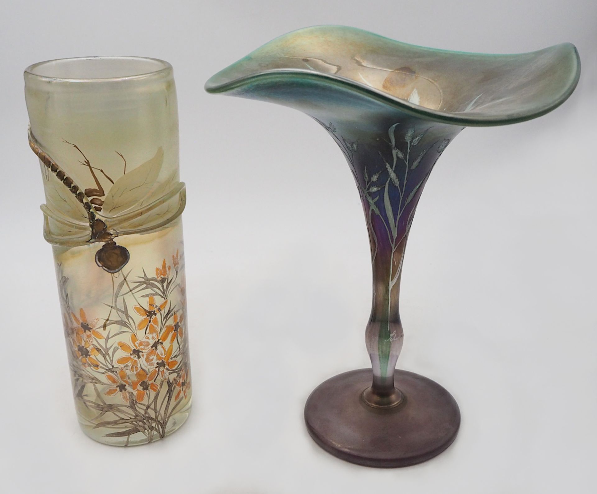 1 Vase signiert Erwin EISCH, Bayerischer Wald Zylinderform, farbloses Glas leicht iris