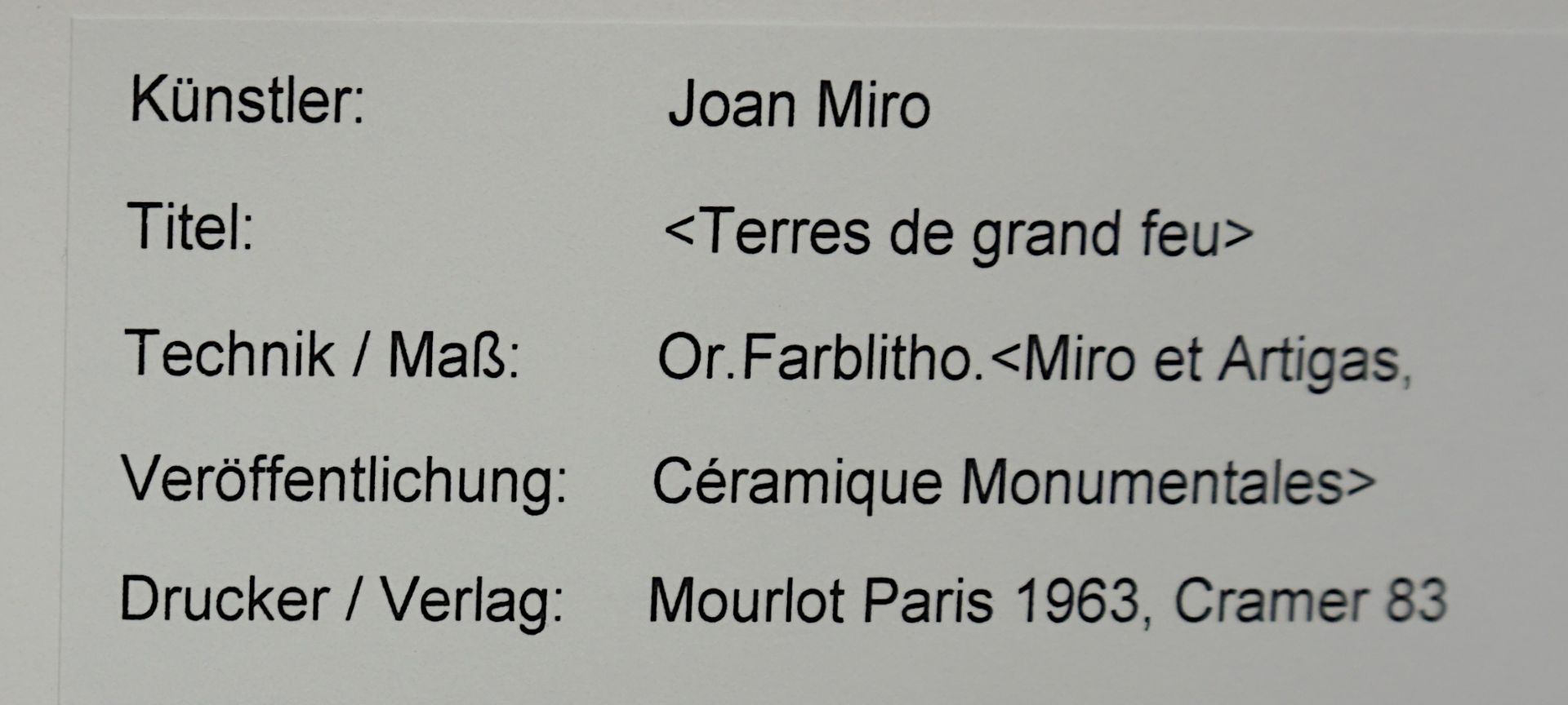 1 Farblithographie "Terres de grand feu" rücks. zugeschr. Joan MIRO - Image 3 of 3