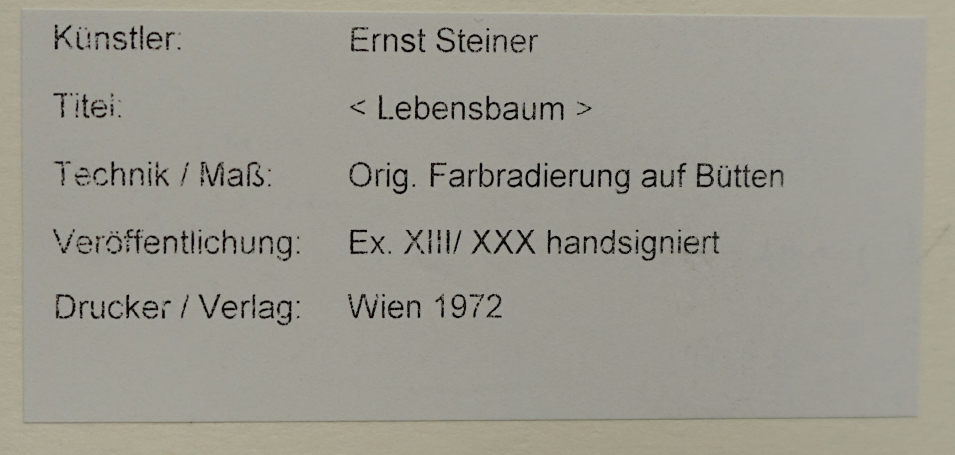 1 Farbradierung "Lebensbaum" R.u. bleistiftsign. Ernst STEINER - Image 3 of 3