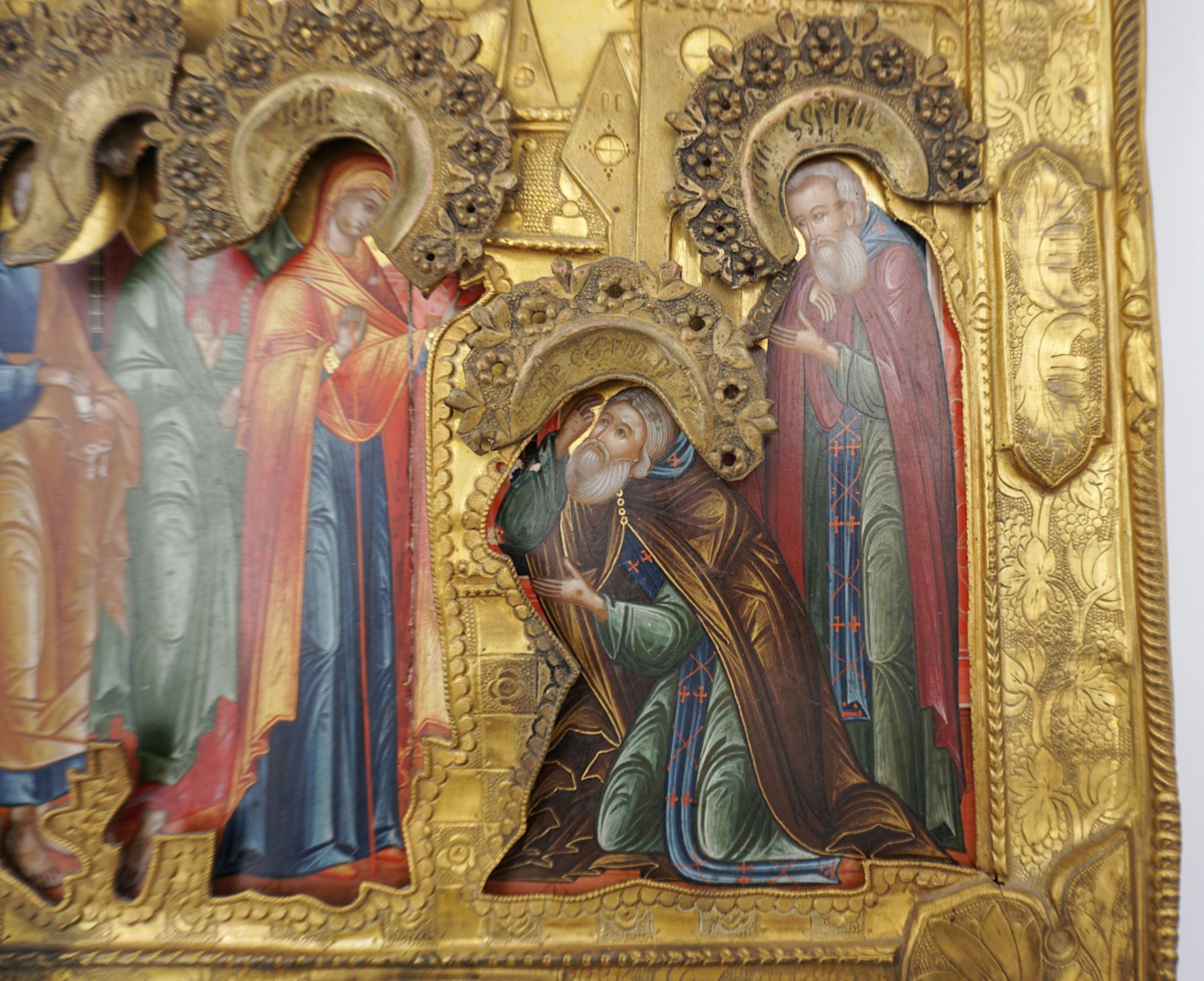 1 Ikone wohl Russland 18. Jh. "Verschiedene Heiligenfiguren wie Petrus, Johannes, Maria, Sergius, Mi - Bild 6 aus 13