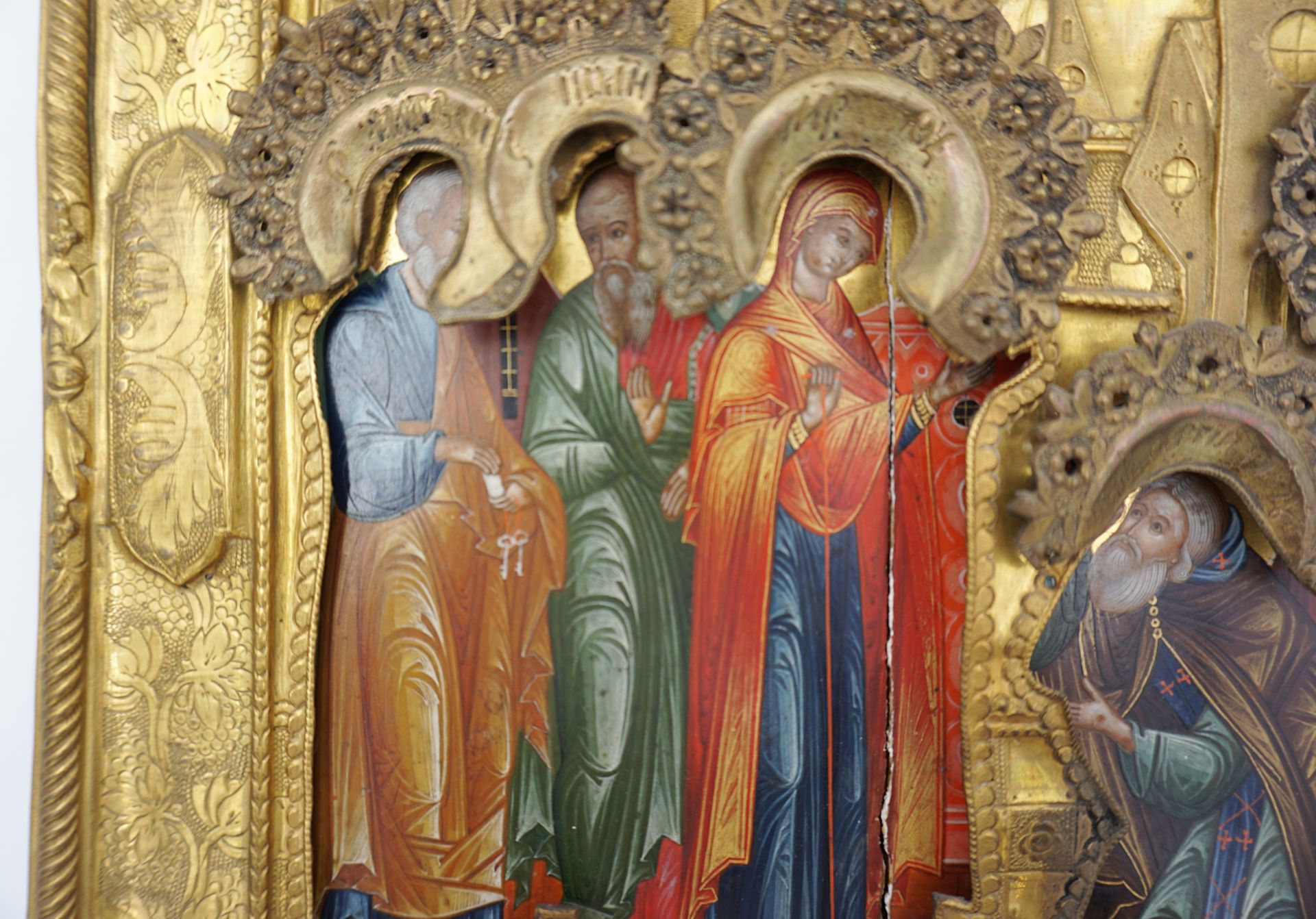 1 Ikone wohl Russland 18. Jh. "Verschiedene Heiligenfiguren wie Petrus, Johannes, Maria, Sergius, Mi - Bild 5 aus 13