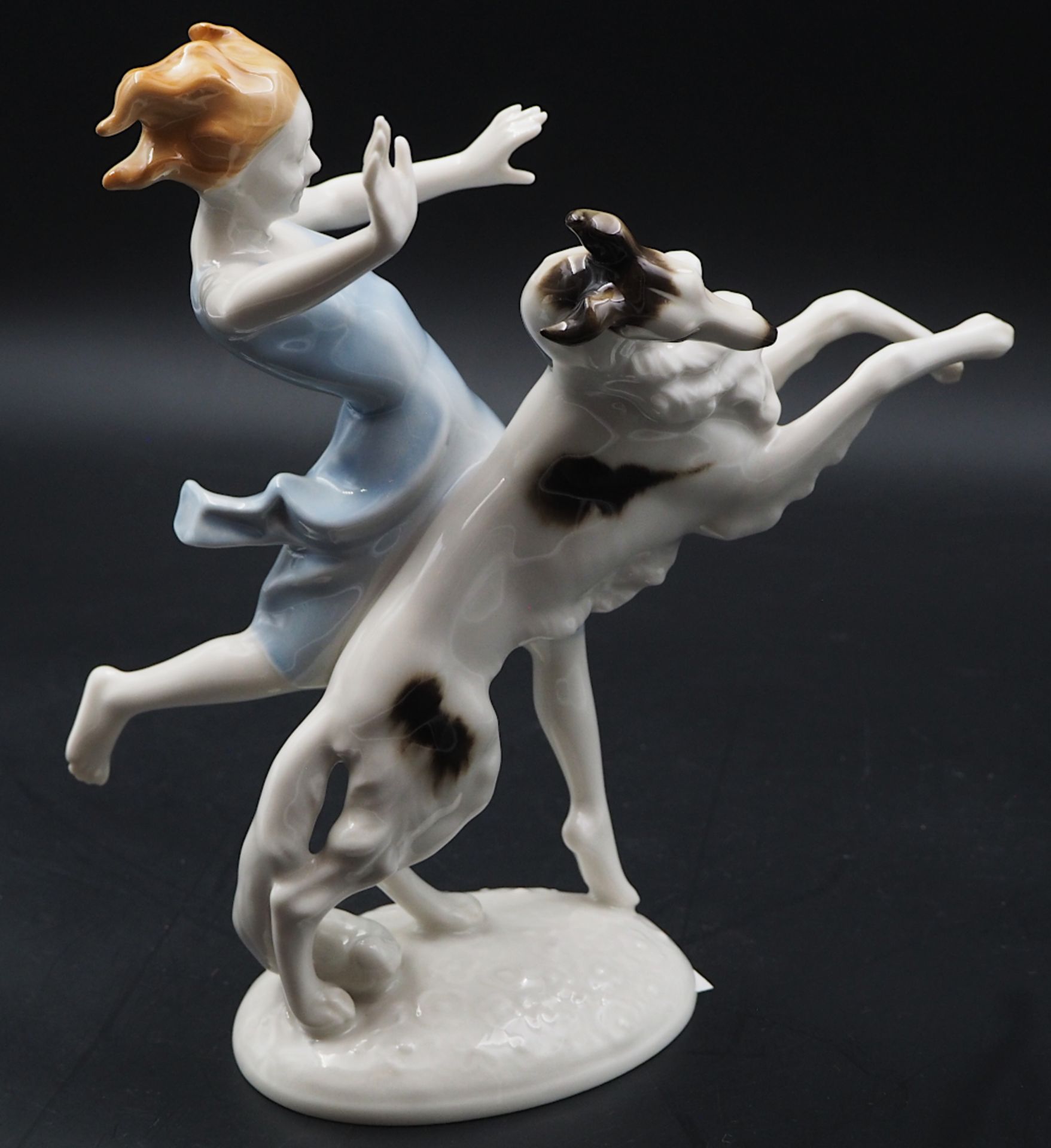 1 Porzellanfigur HUTSCHENREUTHER, Kunstabteilung "Frau mit Windhund/Gespielen" Design: Karl TUTTER - Bild 5 aus 7