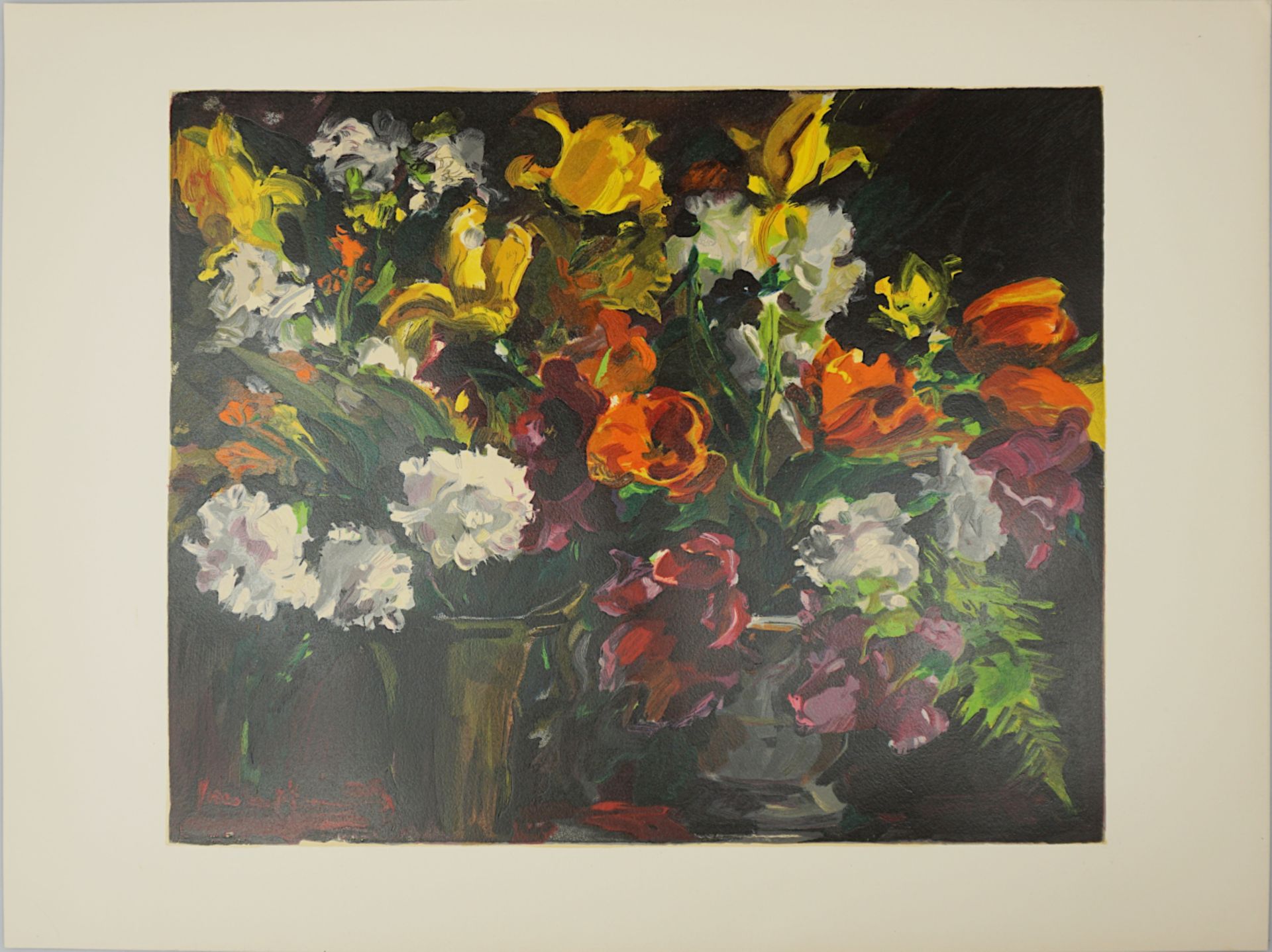 1 Farbholzstich "Les Deux Vases de Fleurs" L.u. sign./rücks. zugeschrieben Maurice VLAMINCK