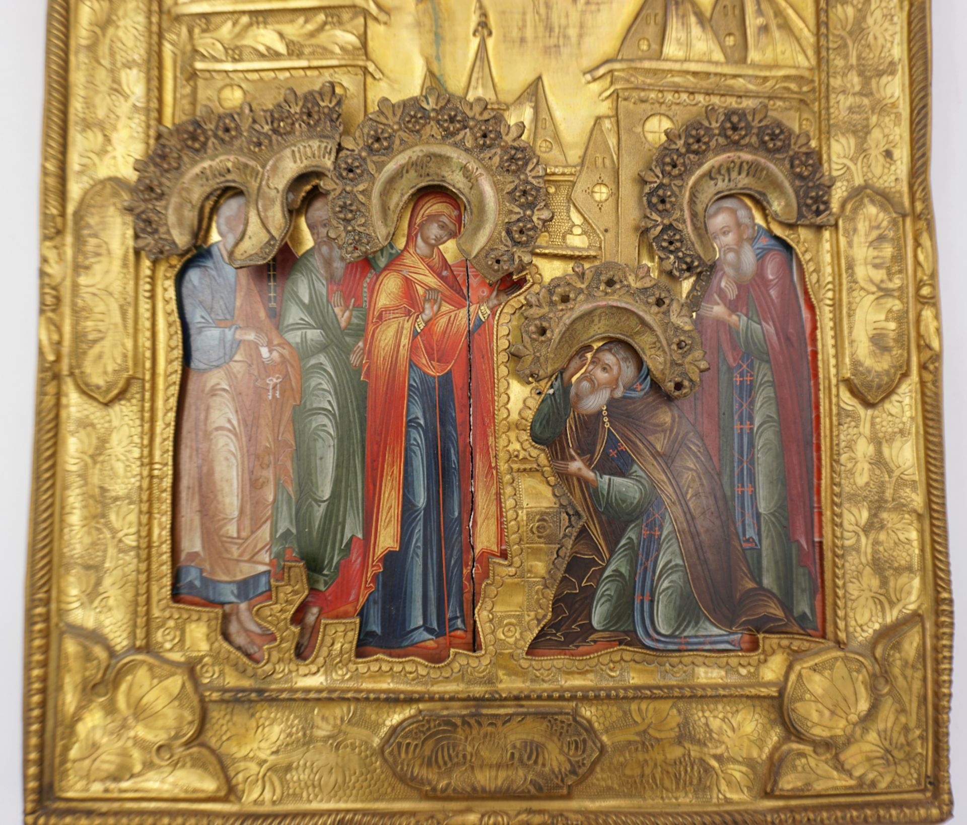 1 Ikone wohl Russland 18. Jh. "Verschiedene Heiligenfiguren wie Petrus, Johannes, Maria, Sergius, Mi - Bild 3 aus 13