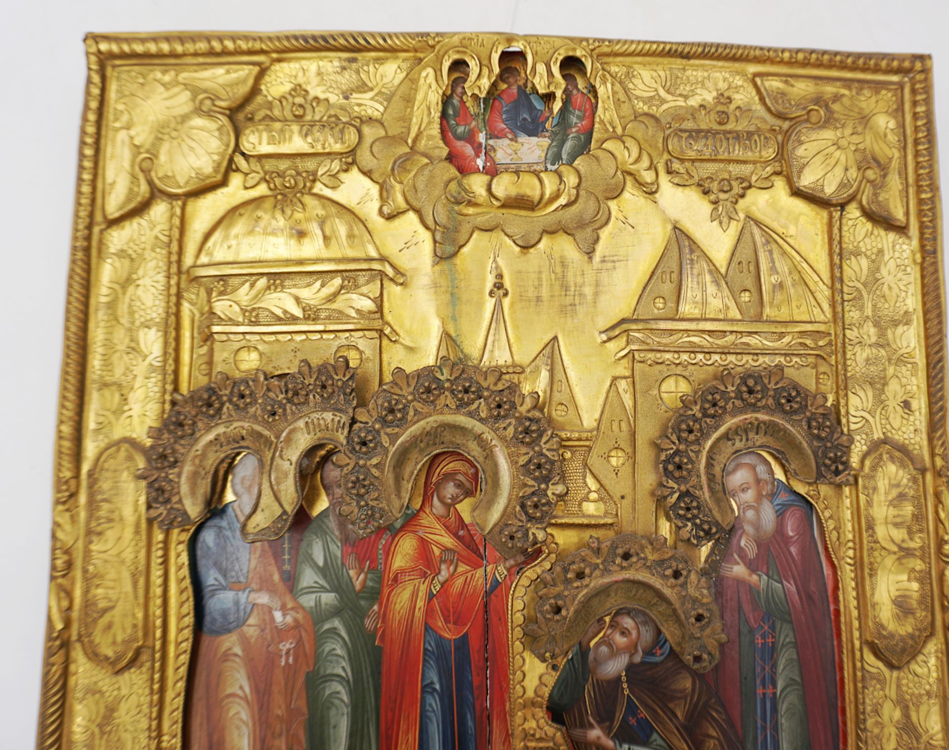 1 Ikone wohl Russland 18. Jh. "Verschiedene Heiligenfiguren wie Petrus, Johannes, Maria, Sergius, Mi - Bild 4 aus 13