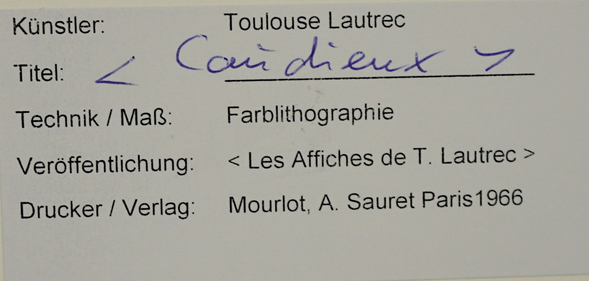 1 Farblithographie "Caudieux" L.u. sign./rücks. zugeschr. TOULOUSE LAUTREC - Image 3 of 3