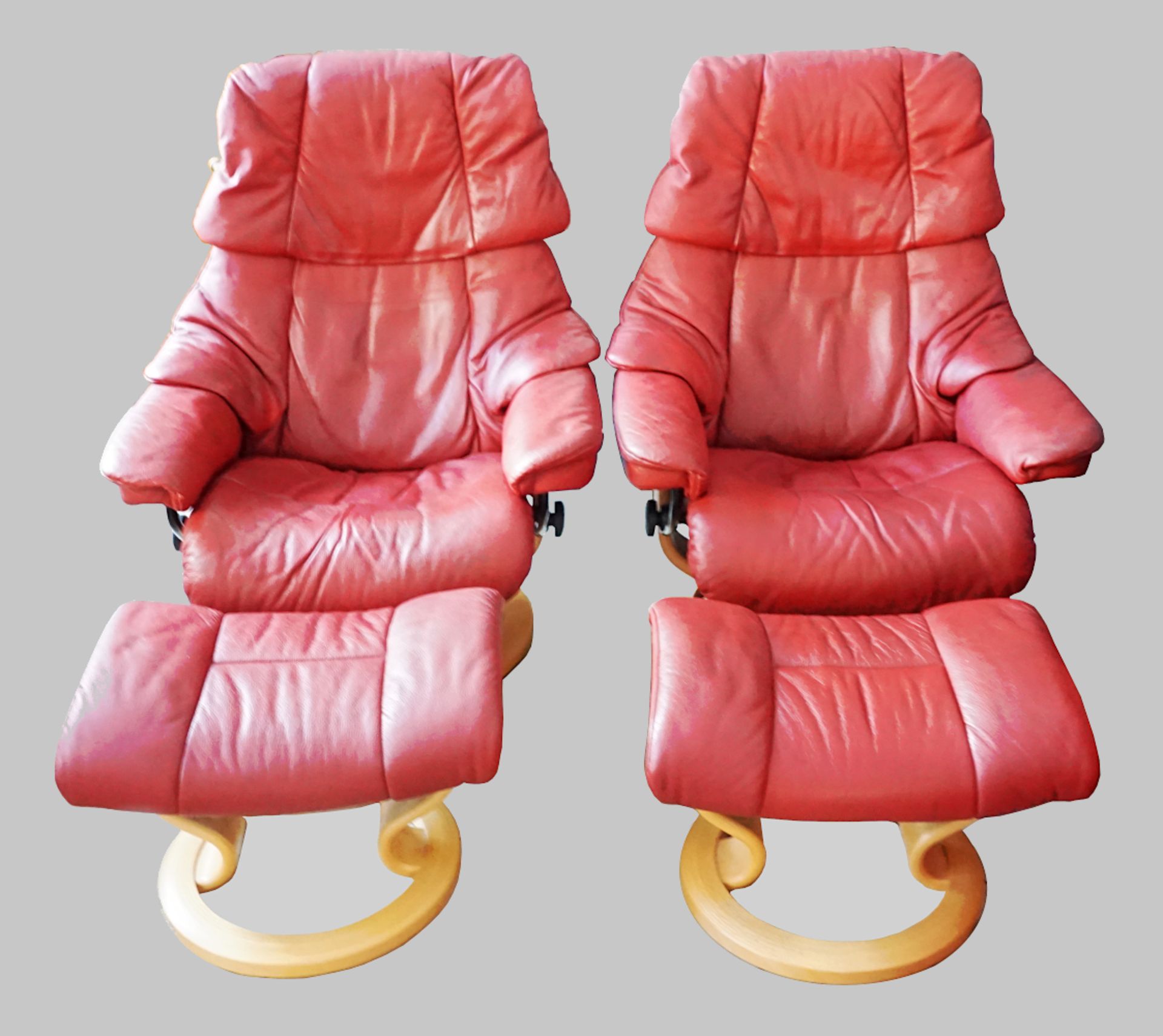 1 Sitzgarnitur LEO LUX roter Kunstlederbezug: - Bild 2 aus 2
