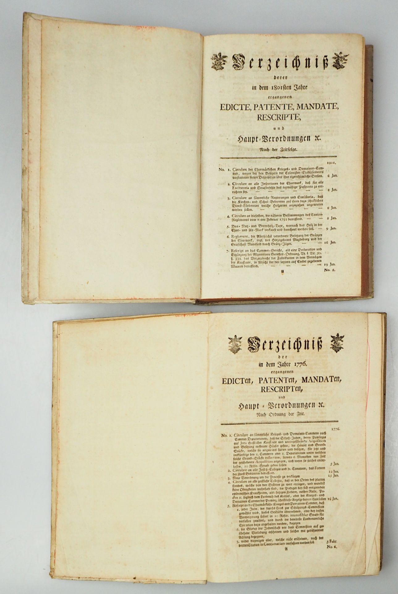 2 Sammelbände "Verzeichniß derer in dem Jahre 1776/1801 ergangenen Edicte, Patente, Mandate, Rescrip - Bild 2 aus 4