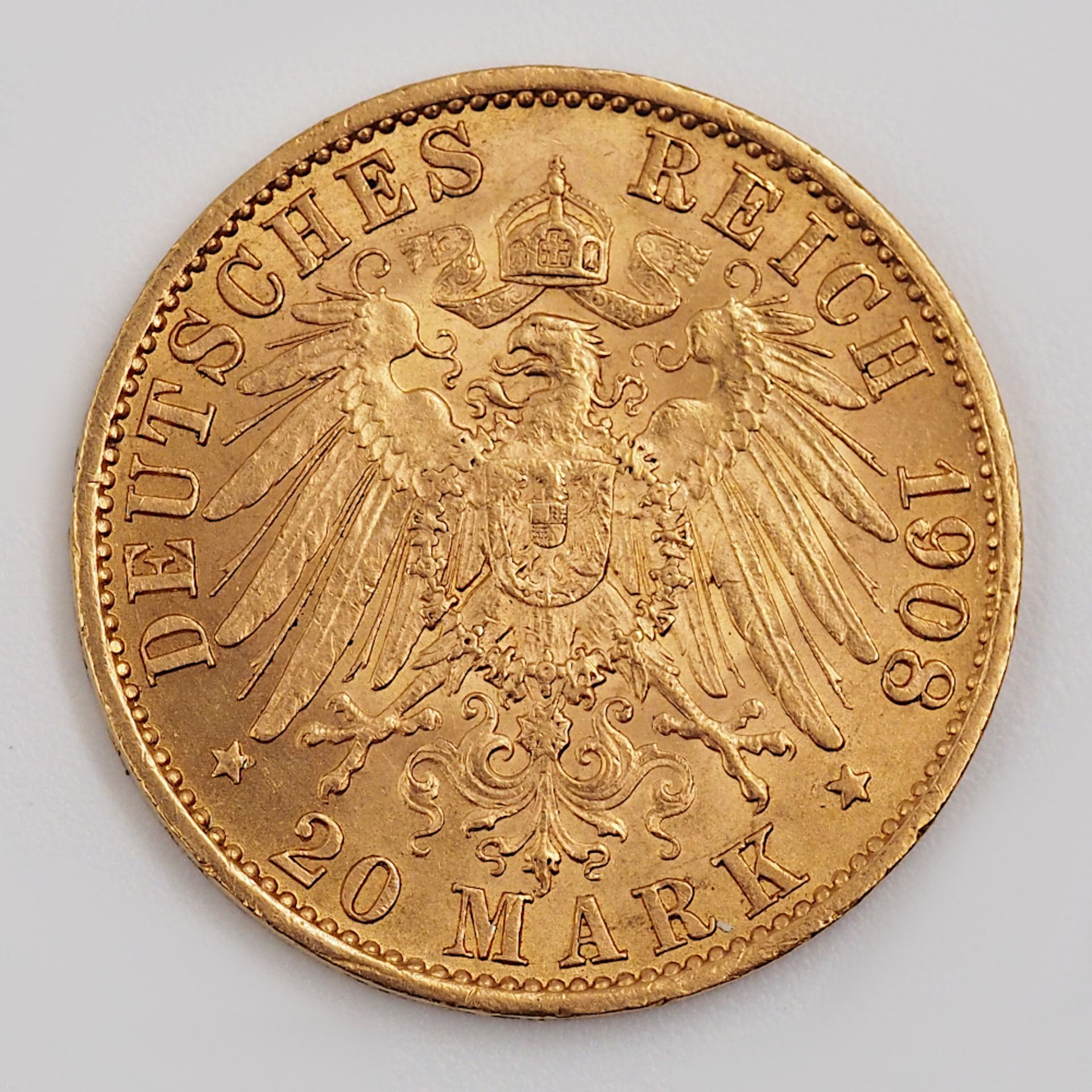 1 Ring GG 14ct. mit gefasster Goldmünze "Deutscher Kaiser" sowie 1 Münze GG "Deutsches Reich 20 Mark - Image 2 of 3