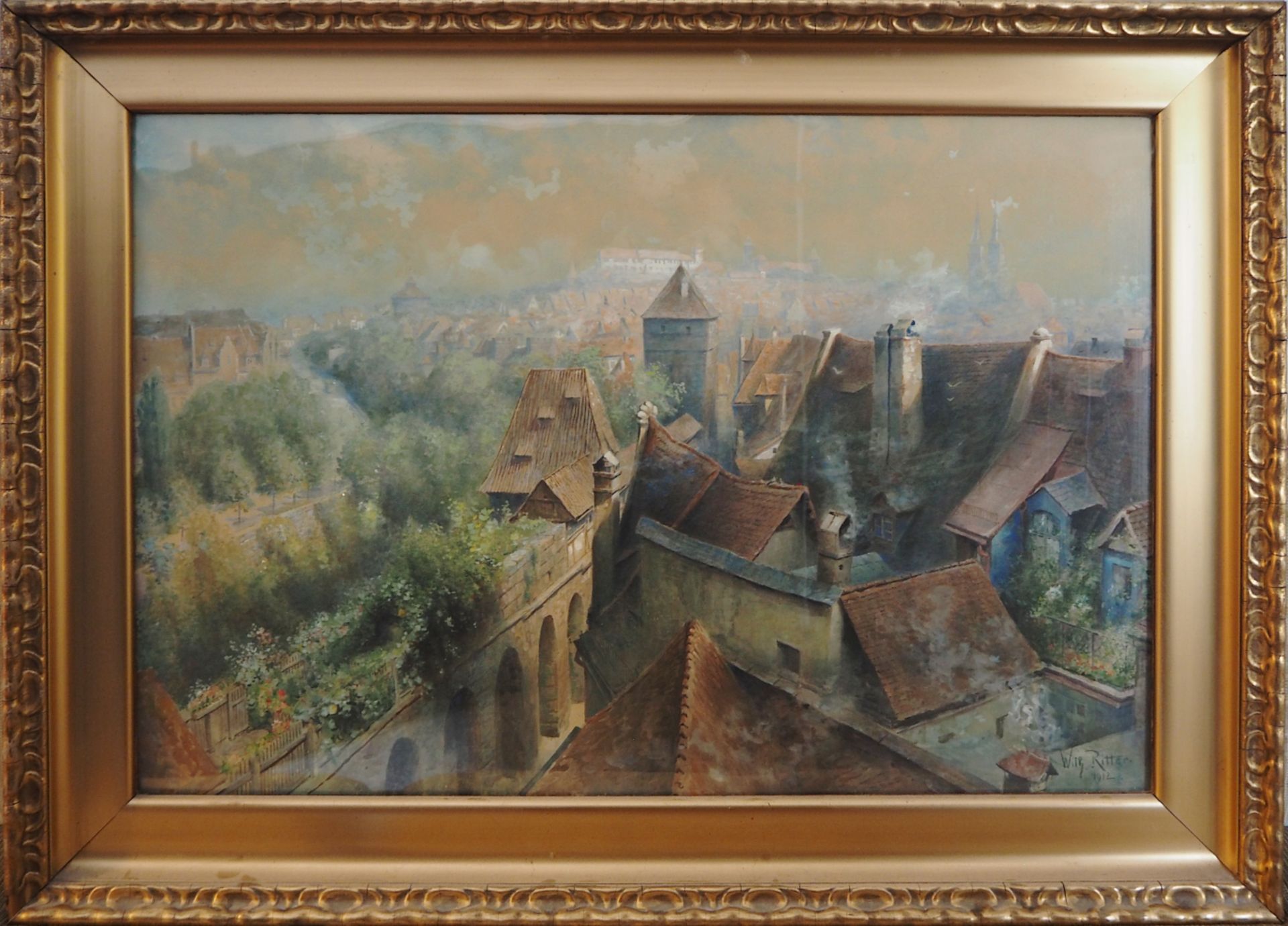 1 Aquarell "Spittlertorgraben mit Blick auf die Nürnberger Burg" R.u. sign. Wilh. RITTER - Image 2 of 4