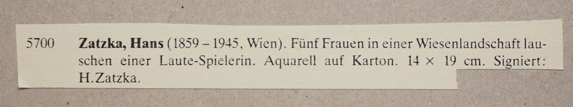 1 Aquarell "Fünf Frauen in einer Wiesenlandschaft lauschen einer Lautenspielerin" R.u. sign. H. ZATZ - Image 5 of 5