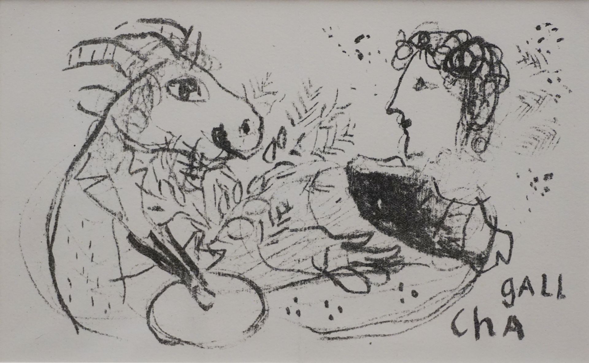 1 Glückwunschkarte/Druck bez. CHAGALL "Bonne Année 1967", RhG, Asp.