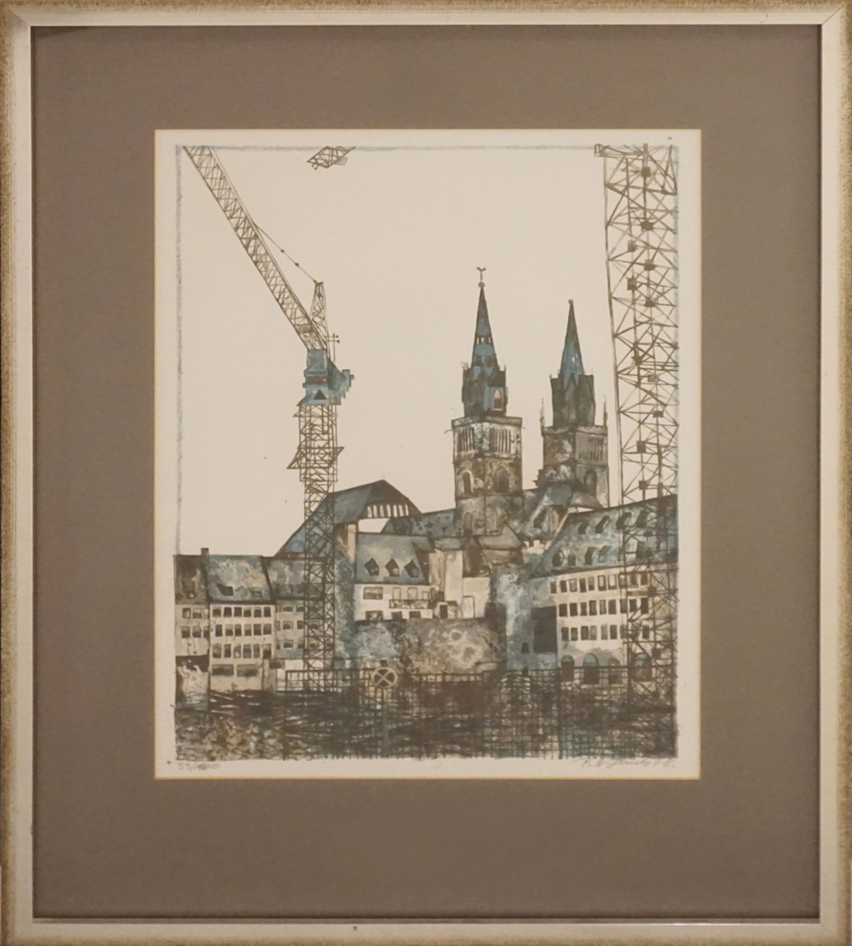 1 Farblithographie "Nürnberger Sebalduskirche unter Baukränen" R.u. bleistiftsign. B. HEYDUCK - Image 2 of 3