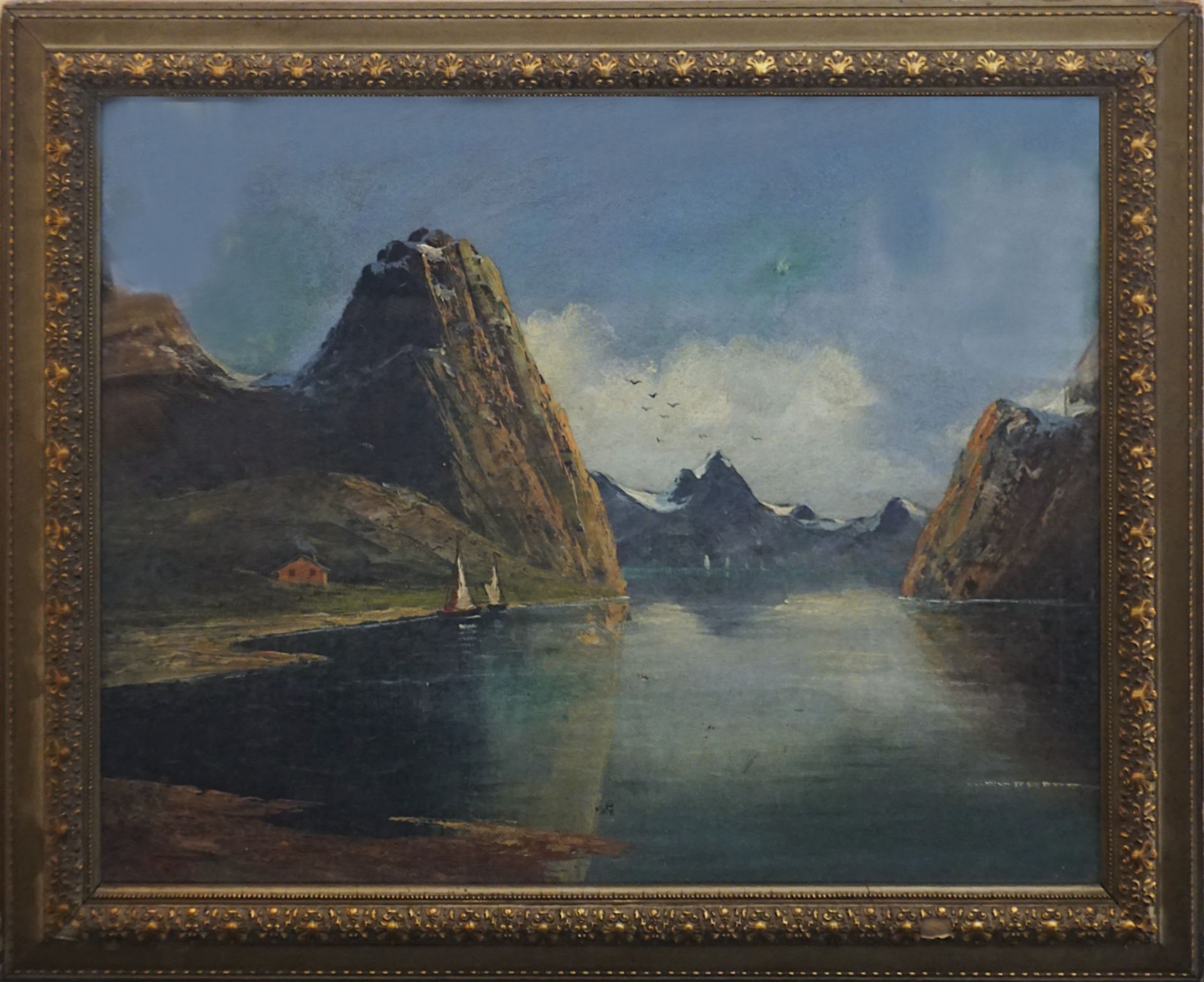1 Ölgemälde "Fjord" l.u. rot sign. MEREY L. - Image 2 of 4
