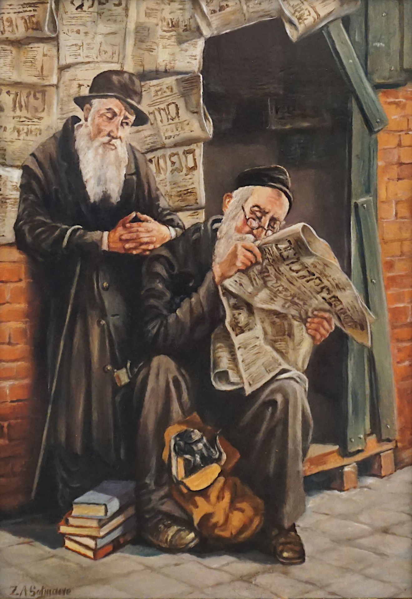 1 Ölgemälde "Der jüdische Zeitungsstand" l.u. sign. Z.A. SALTMARIE