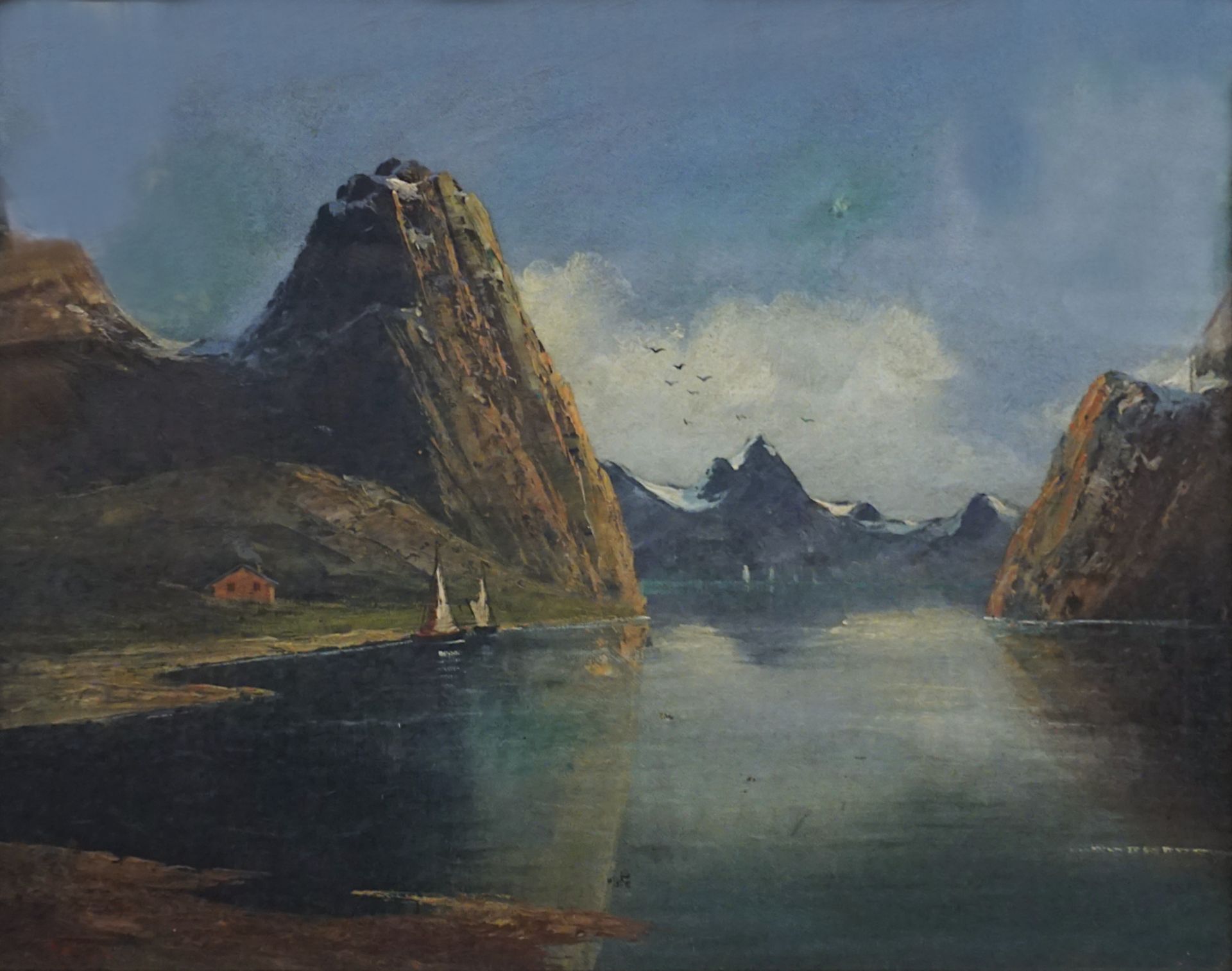 1 Ölgemälde "Fjord" l.u. rot sign. MEREY L.