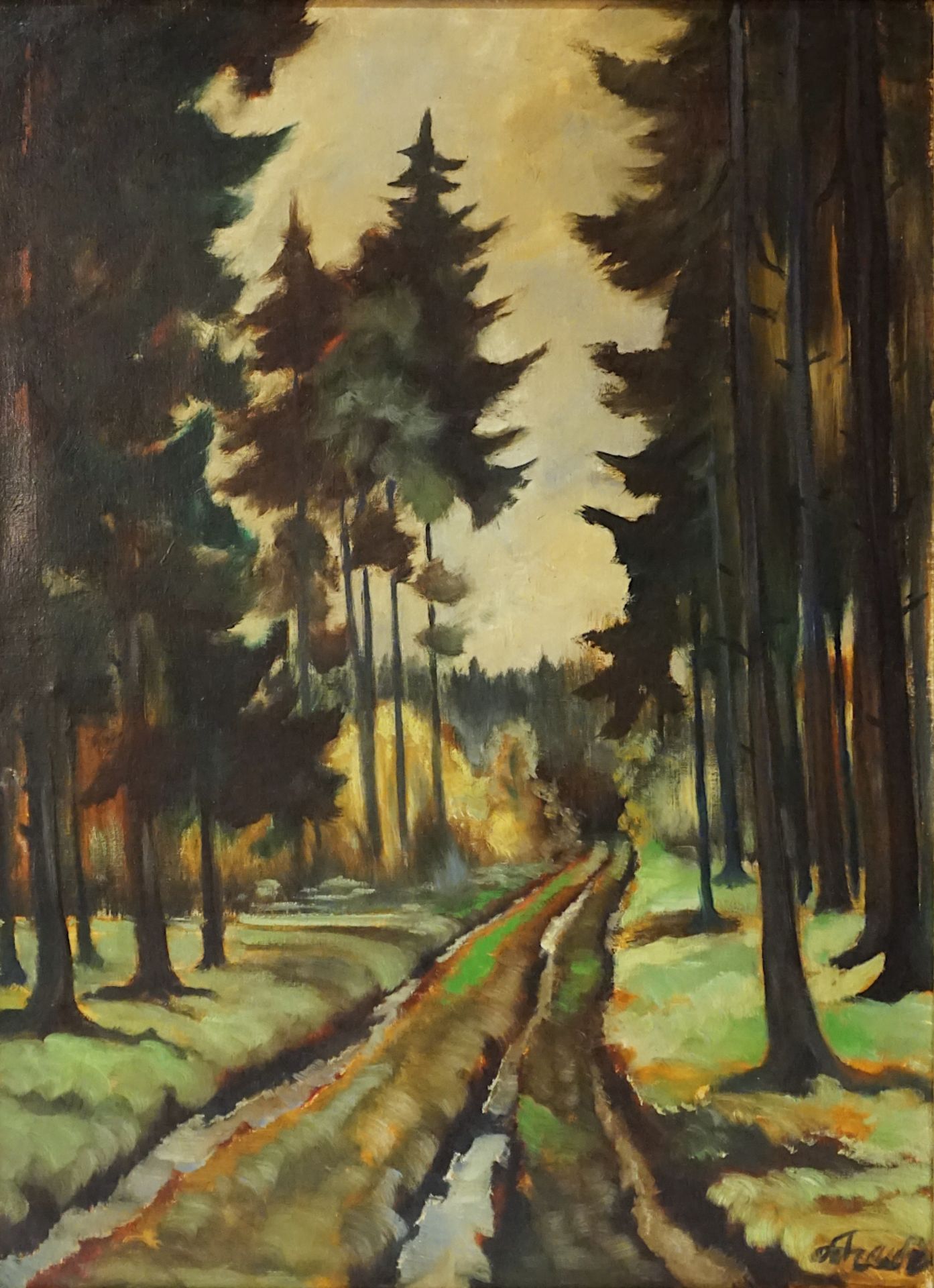 1 Ölgemälde "Der Forstweg im Tannenwald" R.u. sign. SCHEER