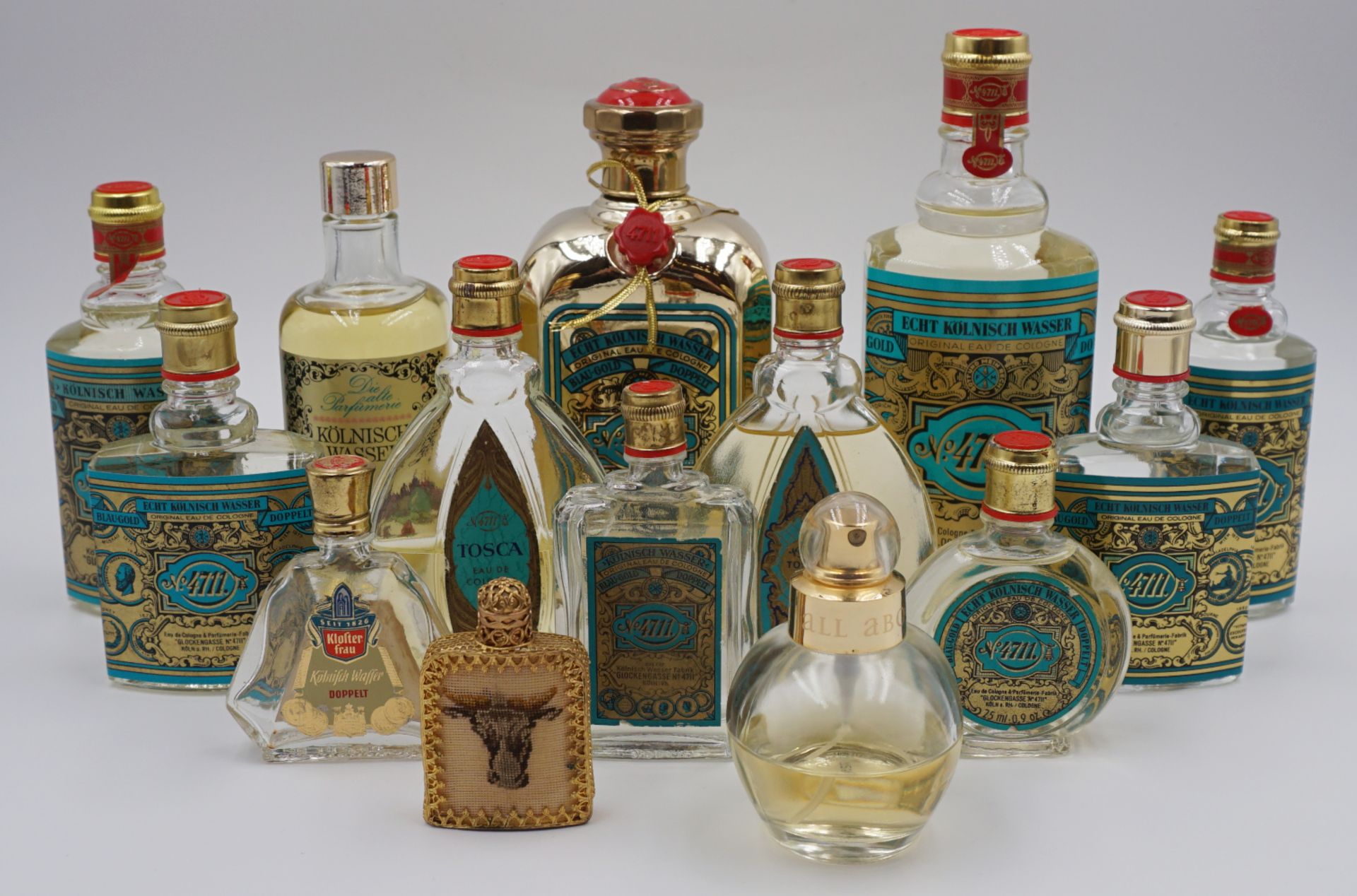 1 Sammlung Eau de Cologne-Fläschchen "Echt Kölnisch Wasser No. 4711" versch. Größen/Ausführungen. u.