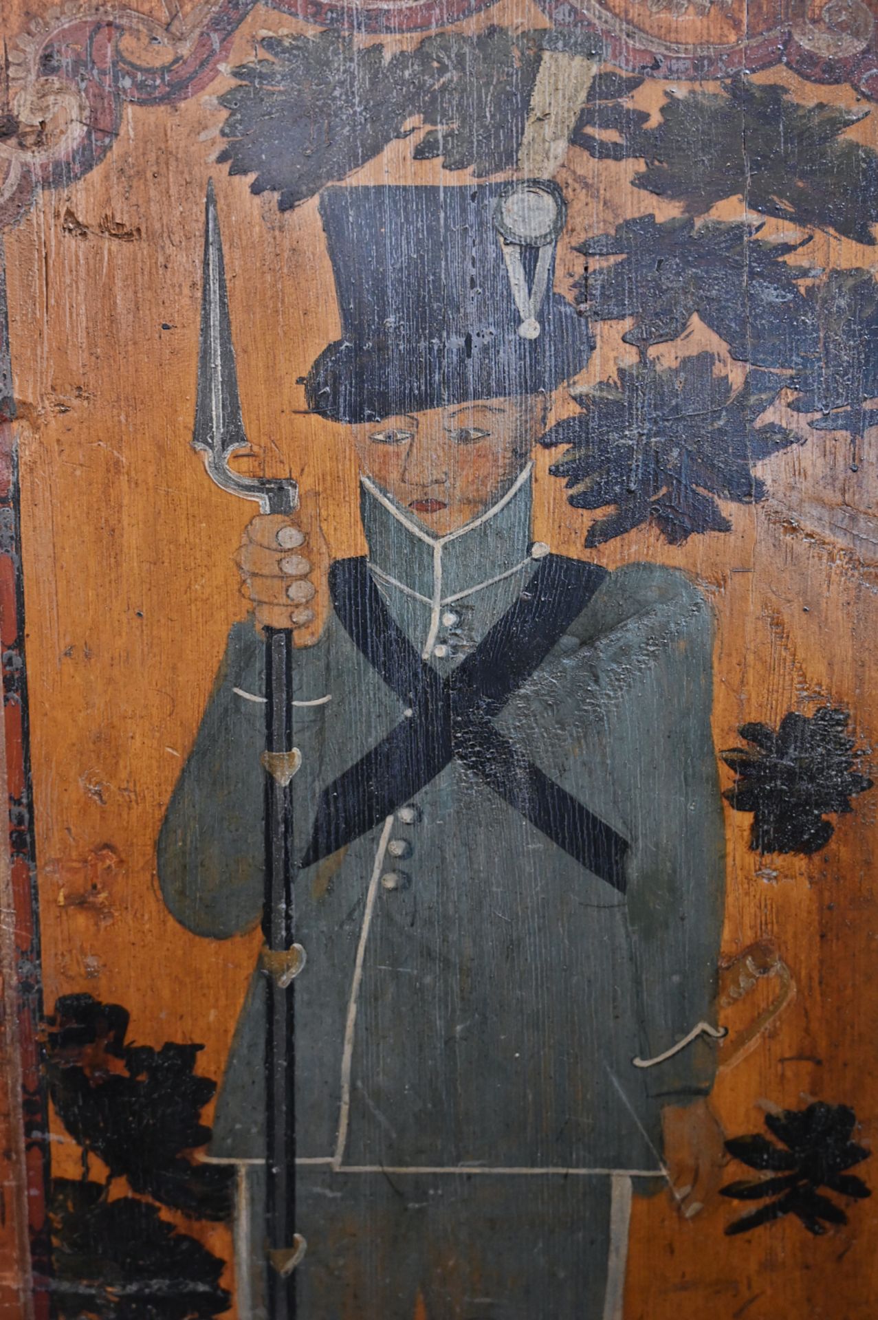 1 bemalter Bauernschrank 19. Jh. auf Tür „Soldatendarstellung/dat. 1819“ - Bild 4 aus 4