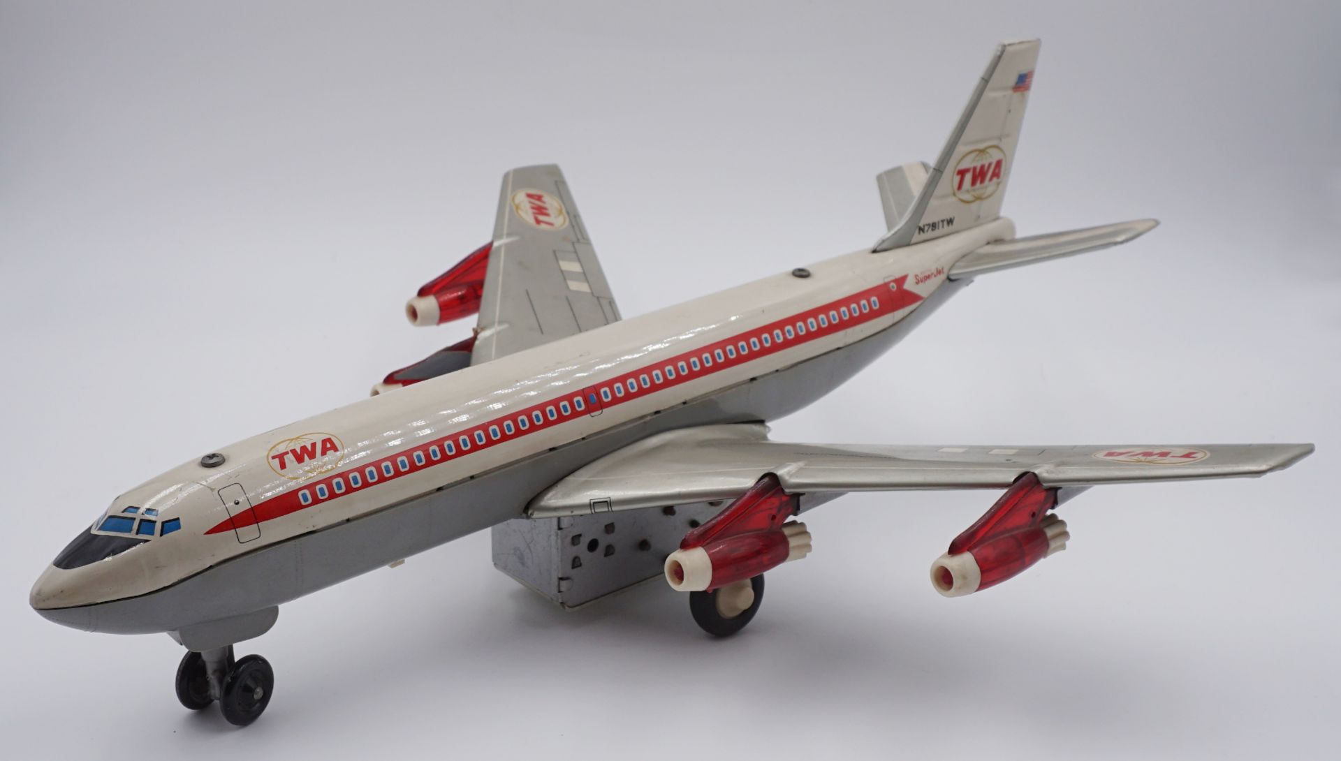 1 Spielzeugflugzeug LOUIS MARX & CO., Japan "TWA Boeing Super-Jet"