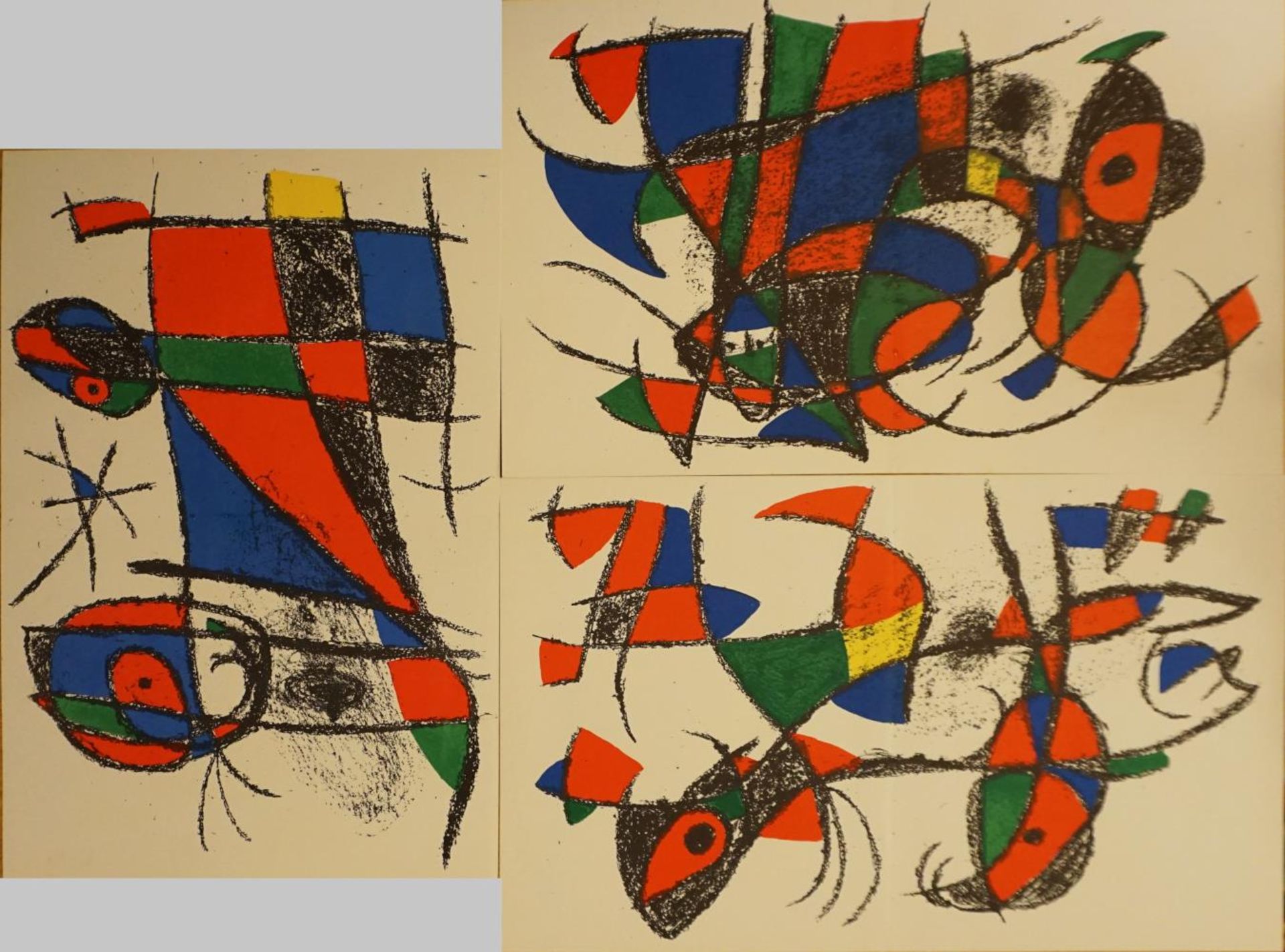 3 Farblithografien je rücks. bez. Joan MIRO (wohl 1893-1983)