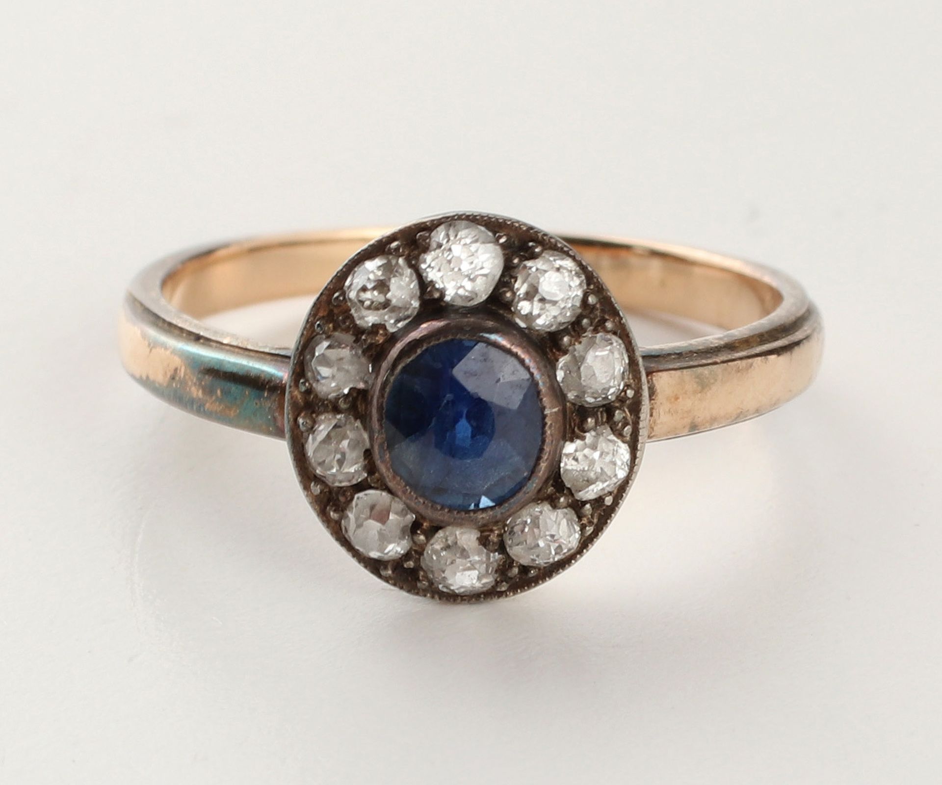 Ring, um 1900, 14 K GG und Silber