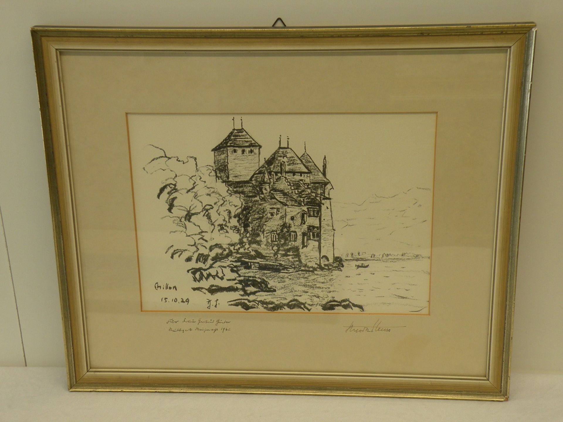 Lithographie mit Widmung Theodor Heuss