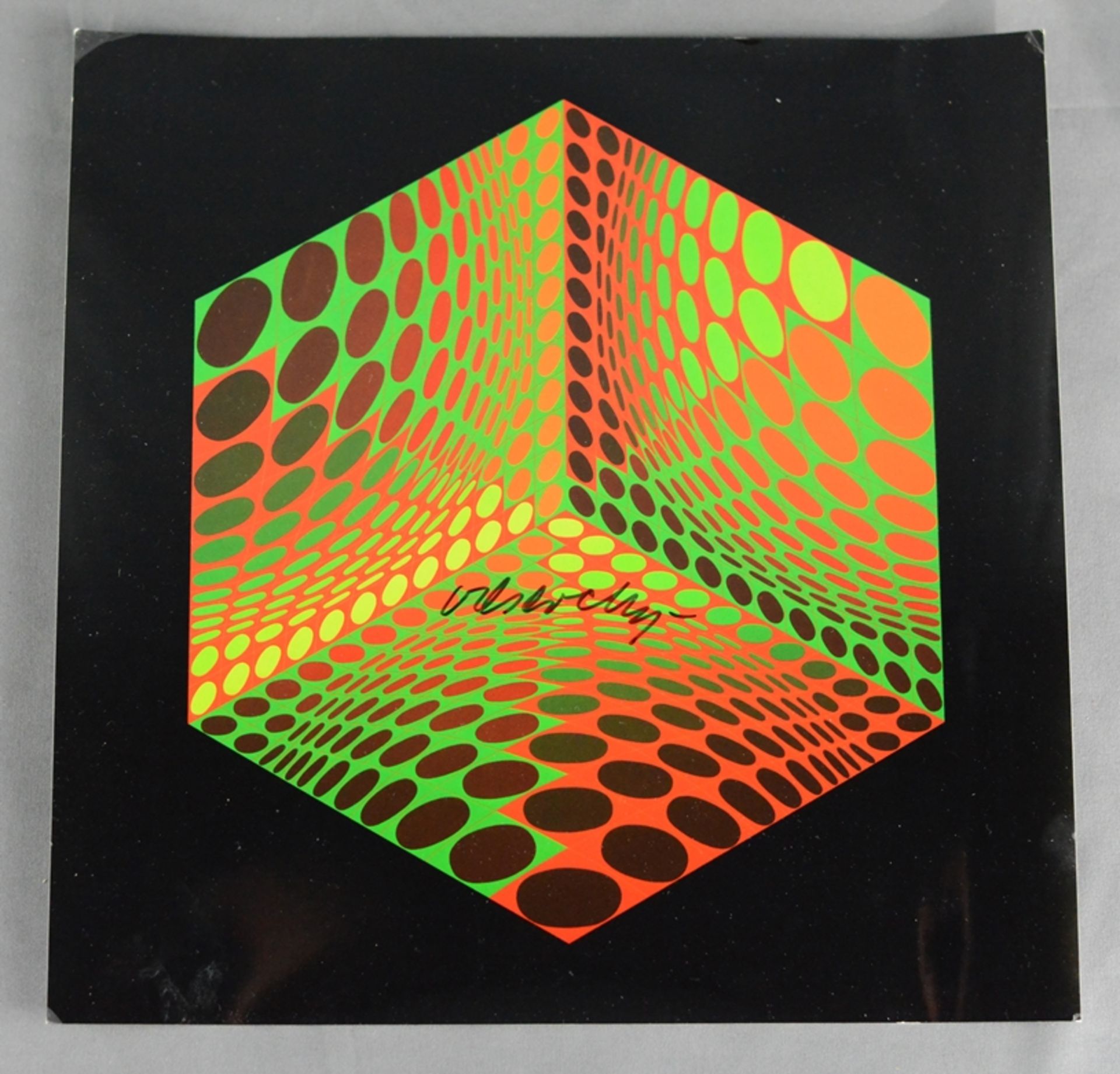 Grafik Kunstdruck (Op-Art Hochglanz) mit eigenhändiger Unterschrift, 1975 (das Original-Kunstwerk