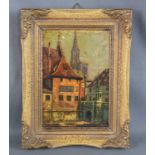 Degen, Karl (19./20. Jahrhundert) zugeschrieben, "Straßburg", Öl auf Platte, 13,5x9,5cm, Rahmen,