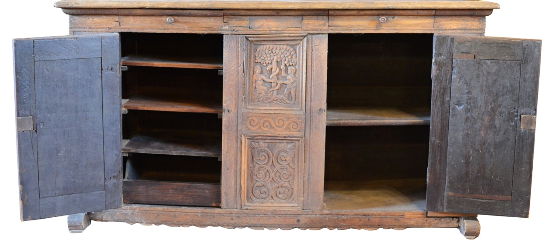 Buffet/Sideboard reich beschnitzter Unterbau mit Maskarons, unter Platte zwei Besteckschubladen, - Bild 4 aus 10