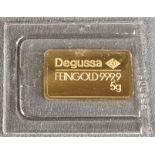 5 g Degussa Goldbarren (geprägt) in Blister, 999,9/1000 Feingold5 g Degussa gold bar (minted) in