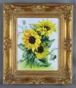 Porzellanbild, Sonnenblumen, Rosenthal, rechts unten und rückseitig signiert "(...)bur", in