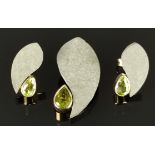 Schmuck-Set, 3 Teile, bestehend aus einem Paar Ohrstecker und einem Anhänger, Peridot und