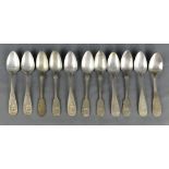 Kaffeelöffel-Lot, bestehend aus 6 Löffeln Silber 800 72g und 5 Löffeln Silber 625 50gCoffee spoon,