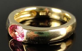 Ring, breites Band, mit ovalem rosa Schmuckstein, facettiert, 585/14K Gelbgold, 7g, Größe 56Ring,
