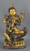 Guanyin - Kwan-Yin auf Drache sitzend, Vergoldung, Bronze (gewichtet), Asien, 28x14x10cmGuanyin -