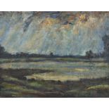 Linden, K. (20. Jahrhundert) "Landschaft", abstrakte Landschaftsszene mit pastösem Farbauftrag, Öl
