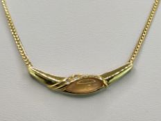 Kette mit Mittel-Element mit 2 kleinen Diamanten und Schmuckstein, 585/14K Gelbgold, 6,1g, Länge