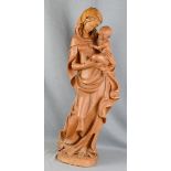 Muttergottes mit Jesuskind in den Armen, im weichem Stil, 20. Jahrhundert., Holz, H 70cmMother of