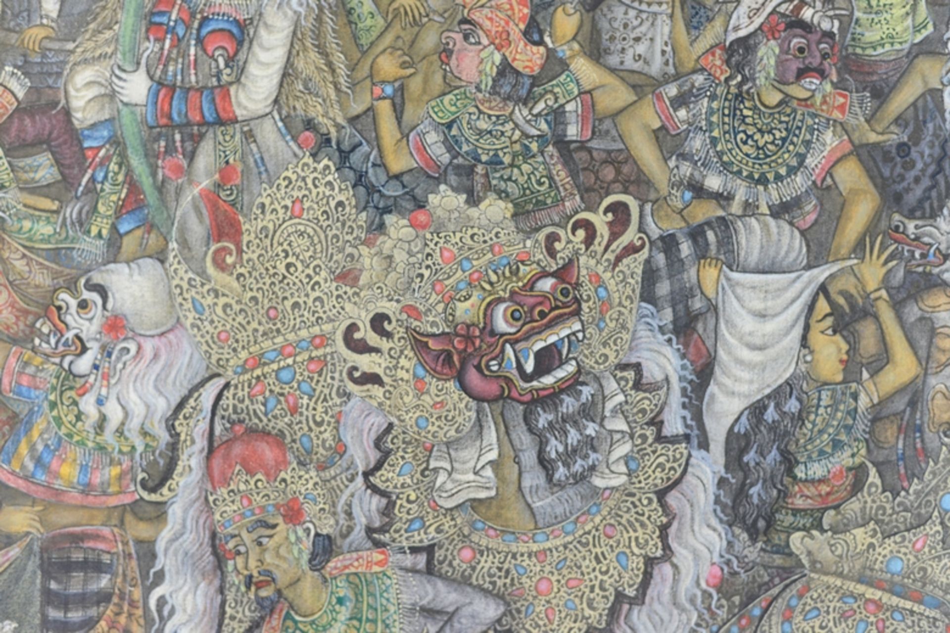 Balinesische Malerei (20. Jh.) "Ngrupuk Parade" mit Ogoh-ogohs und feiernden Personen, traditionelle - Image 3 of 3