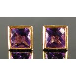 Ohrstecker, mit facettierten quadratischen Amethysten, Goldschmiedemarke 585/14K Gelbgold, 1,8g,