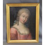 Porträtist (18. Jahrhundert) "Edeldame" mit rosa Kleid und Ohrhängern, 18. Jahrhundert, Öl auf
